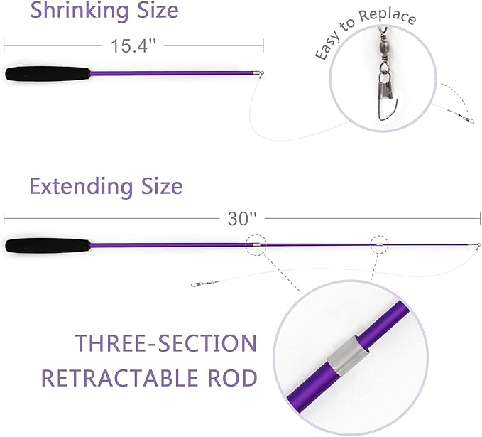 SONGWAY Interactive Cat Feather Toys - 7 Pcs Cat Toy Set, Retractable Cat Wand Toy, Teaser Refills Worm Bird Feathers with Bell, Cat Teaser Toys for Indoor Cats Kitten Play Chase Exercise, Blue