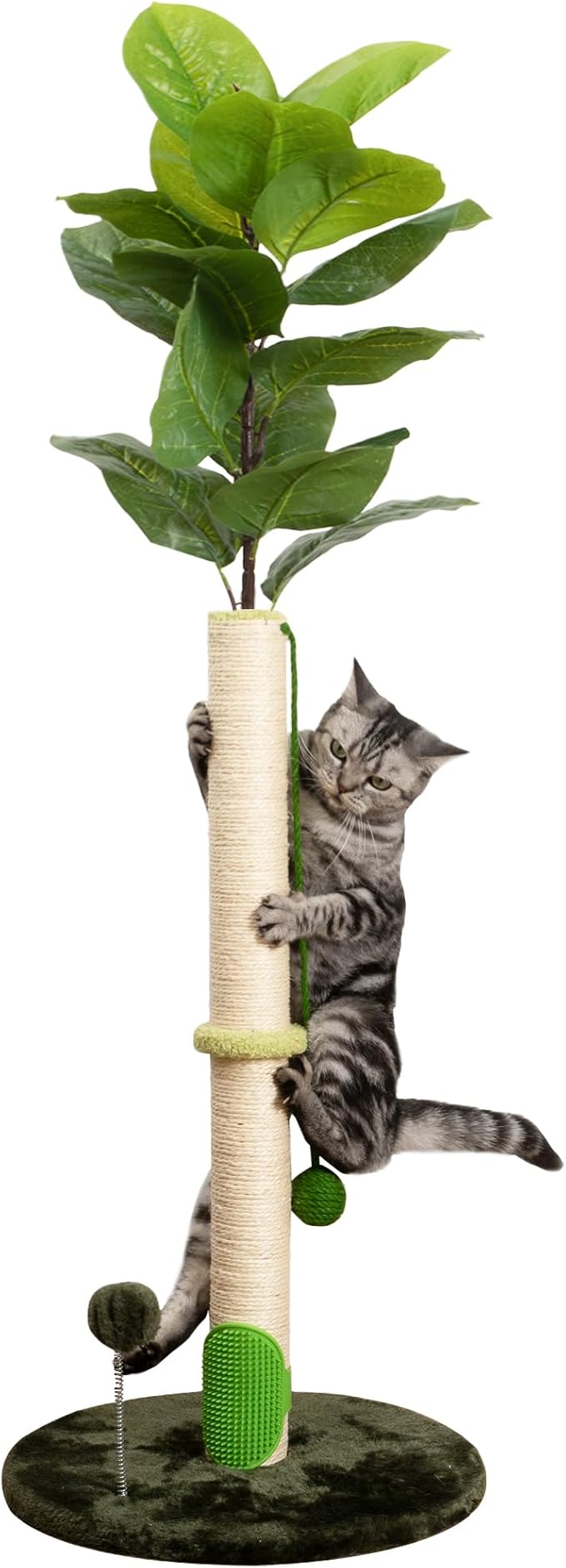 Cat Scratching Post 45 inch Tall Scratching Post with Sisal Rope for Indoor Cats, with Sisal Balls and Self-Grooming Rubber Brush