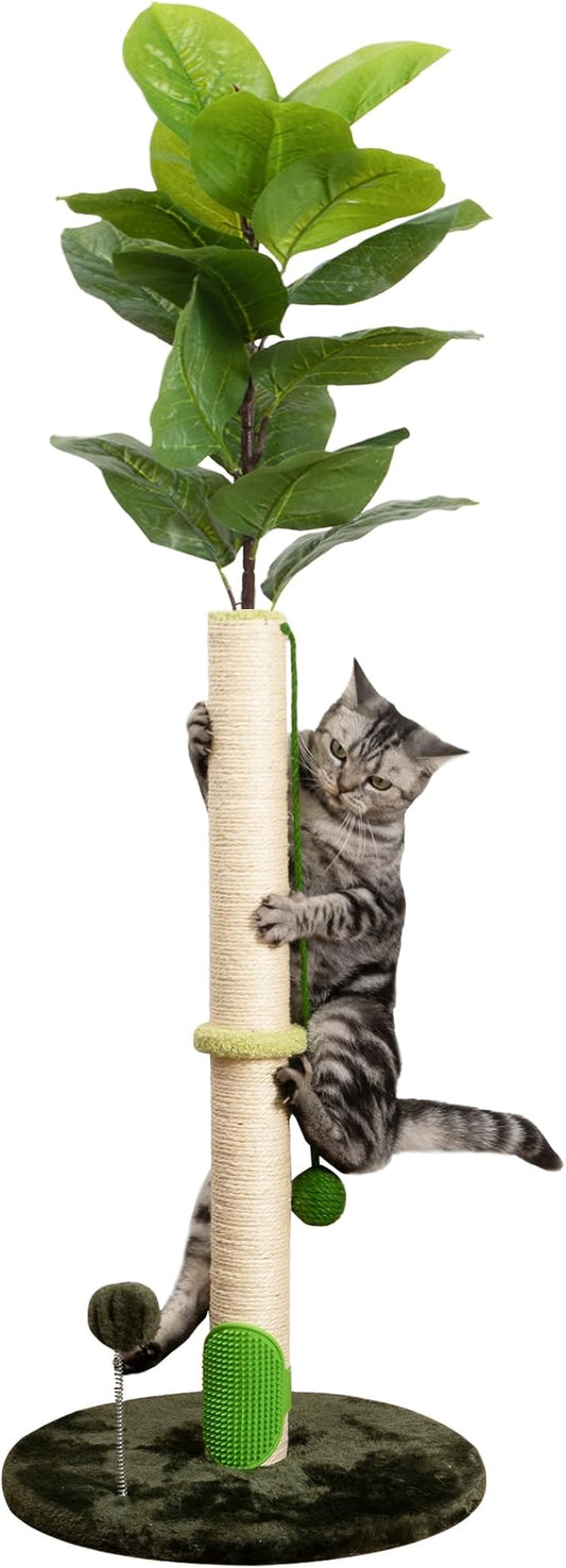 Cat Scratching Post 45 inch Tall Scratching Post with Sisal Rope for Indoor Cats, with Sisal Balls and Self-Grooming Rubber Brush