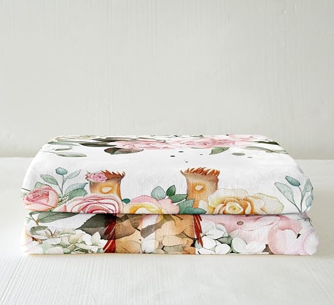 Erosebridal Pink Rose Floral Giraffe Throw Blanket, Twin Size, Microfiber Fleece Sherpa, Kids Modern Animal Blanket