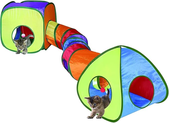 Cat Tunnel Toy and Cubes Combo, Cat Tunnels for Indoor Cats with Play Ball, Interactive Crinkle Collapsible Tent and Cubes, Cat Tube for Puppy Pet Rabbit - All in One Set of 3