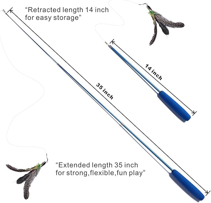 Cat Toys Interactive,9 Packs Retractable Cat Toy Wand, Cat Feather Toy, Assorted Refills Teaser Exerciser Wand Toy Set,Fish Bird Butterfly Dragonfly Worm