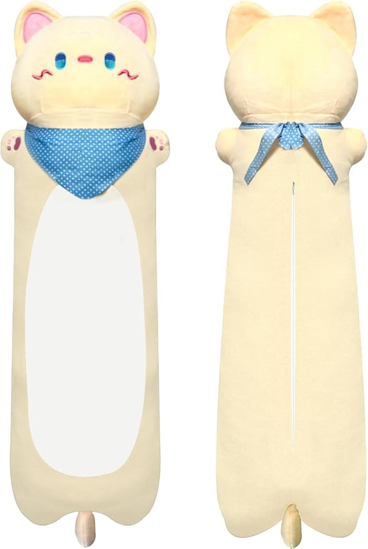 Long Cat Plush Pillow, 39.4inches Cute White Cat Plushie Stuffed Animals Body Pillow, Kawaii Kitten Soft Plushie Doll Toy Birthday Gift for Kids Girlfriend