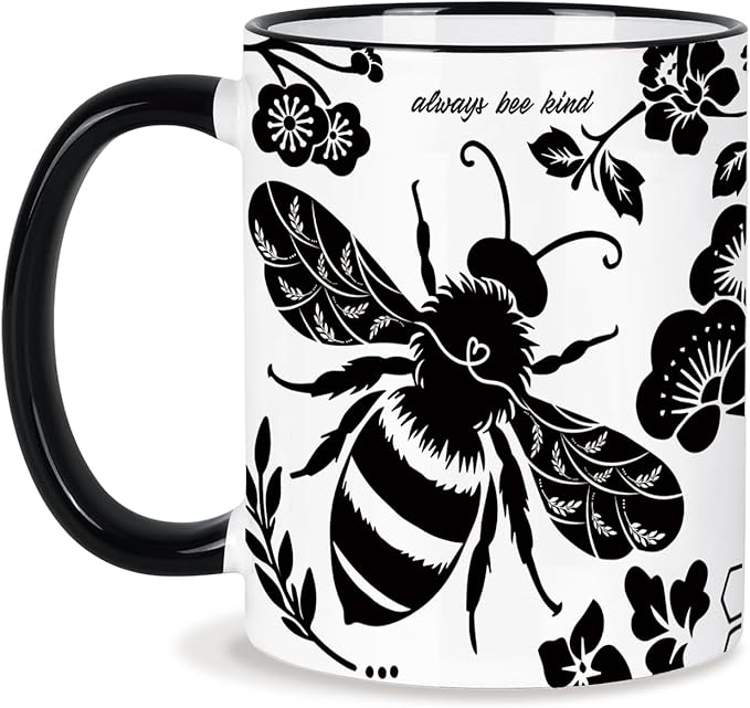 Bee Cups 11Oz Bee Gifts for Women Black and White Boho Coffee Mug Bumble Bees Gifts Cute Coffee Mug for Women Microwave & Dishwasher Safe