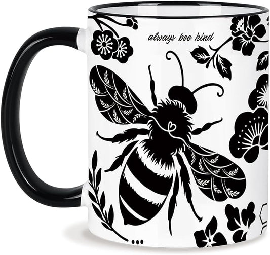 Bee Cups 11Oz Bee Gifts for Women Black and White Boho Coffee Mug Bumble Bees Gifts Cute Coffee Mug for Women Microwave & Dishwasher Safe