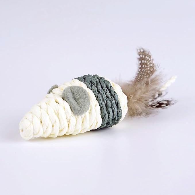 Cat Toys Set with Paper Rope & Feathers Ball and Mouse - 2 Pack, Interactive Toys for Indoor Cats,Kittens