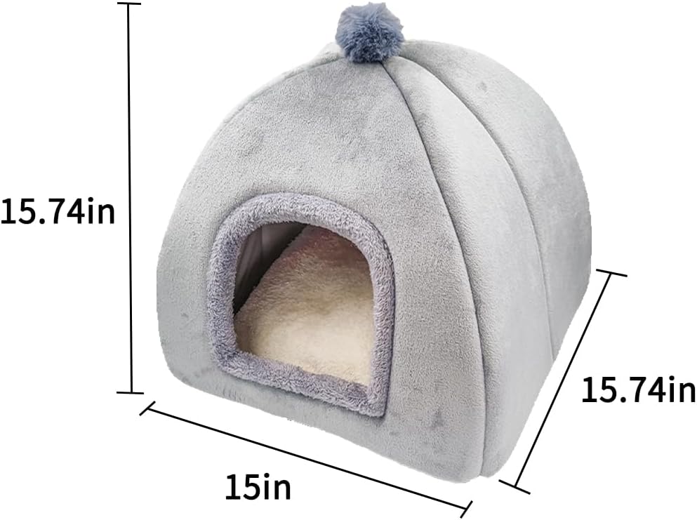 Cat Beds - Large Indoor/Outdoor Gray Cat Bed Cave with Removable Cushion & Non-Slip Base (15.74"x15.74"x15")