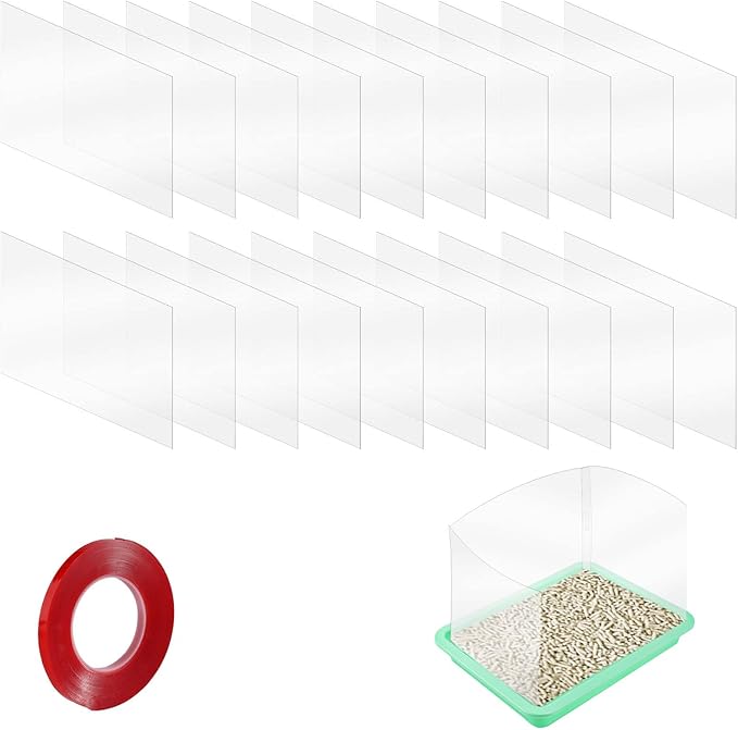 20 Cat Litter Box Shields, Clear Cat Litter Box Splash Guard with Double Sided Tape High Sided Kitty Litter Pan Box Pee Shields for Open Top Privacy Screen (Litter Box Not Included), 12 x 16in