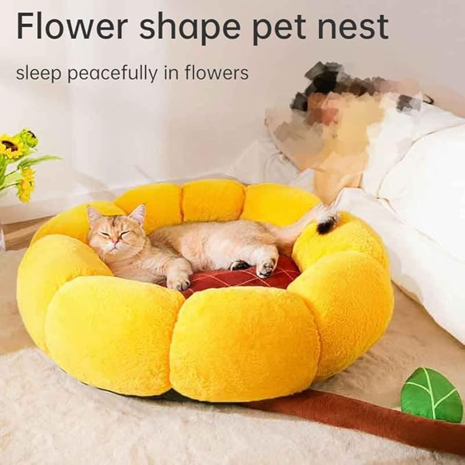 Cat Nest Flower Shape Cat Sofa Bed Cute and Comfortable Pet Cat House Thickened Non-Slip Soft Pet Bed Suitable for Small Cats and Dogs (S,Gray)