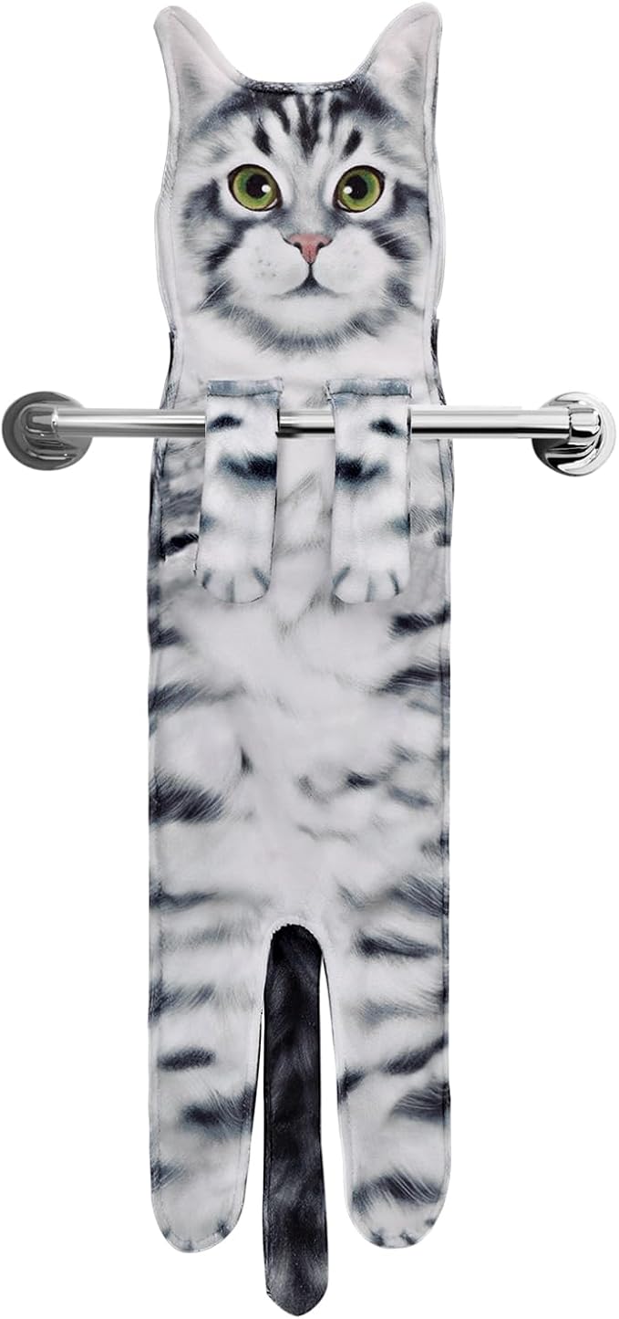 Cat Funny Hand Towels for Bathroom Kitchen - Cute Decorative Cat Decor Hanging Washcloths Face Towels Super Absorbent Soft - Housewarming Birthday Christmas Fun Gifts for Women Cat Lovers - Maine Coon