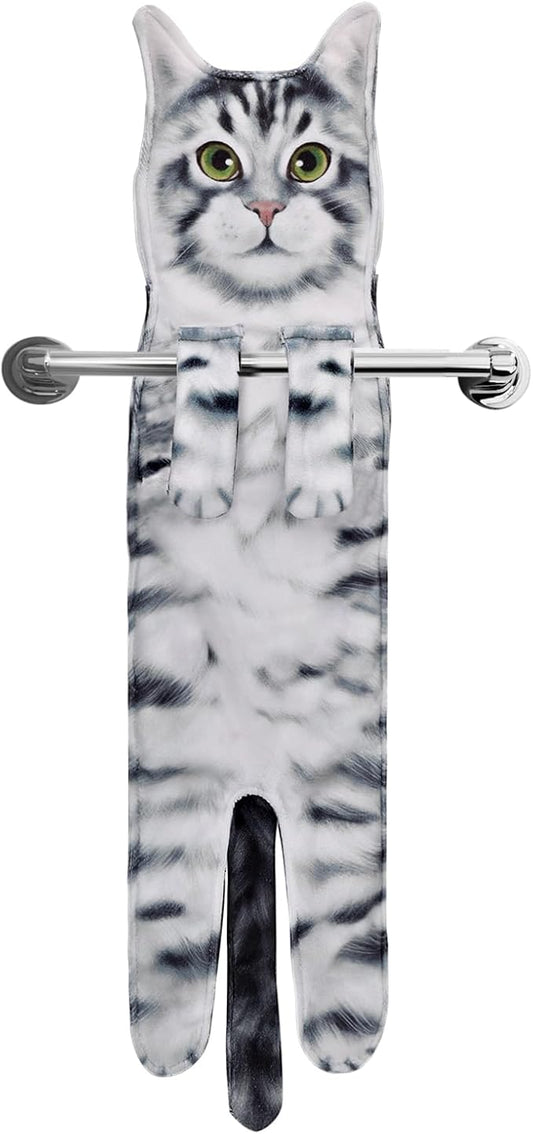 Cat Funny Hand Towels for Bathroom Kitchen - Cute Decorative Cat Decor Hanging Washcloths Face Towels Super Absorbent Soft - Housewarming Birthday Christmas Fun Gifts for Women Cat Lovers - Maine Coon