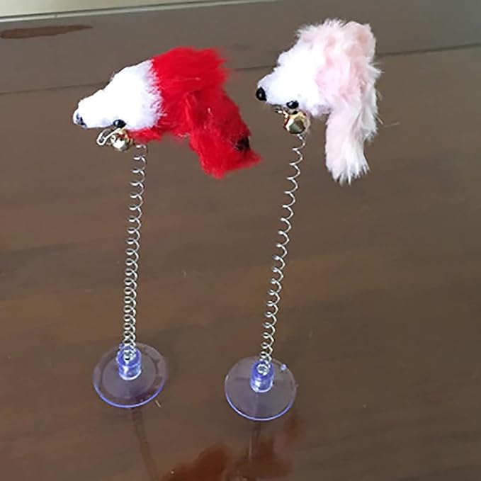 Random Color Interactive Toys for Cats, Play Cat Toy Cat Toy Cat-Friendly Design Soft Feather Mouse Imitation Spring Toy Cat Mice and Animals Toys for Indoor Cat and Kitten Exercise