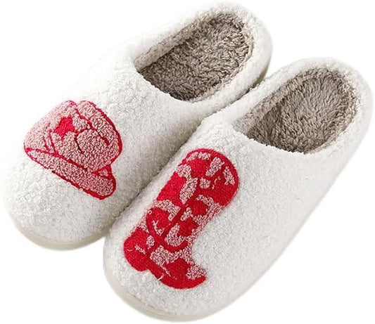 Animal Pattern Slippers - Hello Cat, Bear, Moose & Love Designs - Comfy Memory Foam Plush Cloud Slippers for Couples & Indoor Home