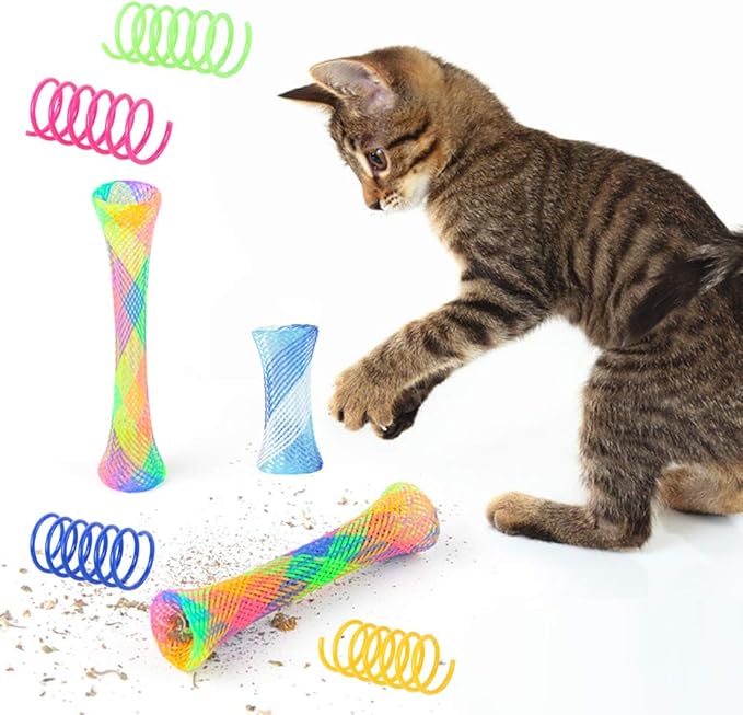 maxin 30 Pcs Cat Spring Toys Set, Plastic Colorful Cat Springs Tube and Cat Spiral Spring Pet Toys for Swatting, Biting, Hunting Kitten Interactive Toys