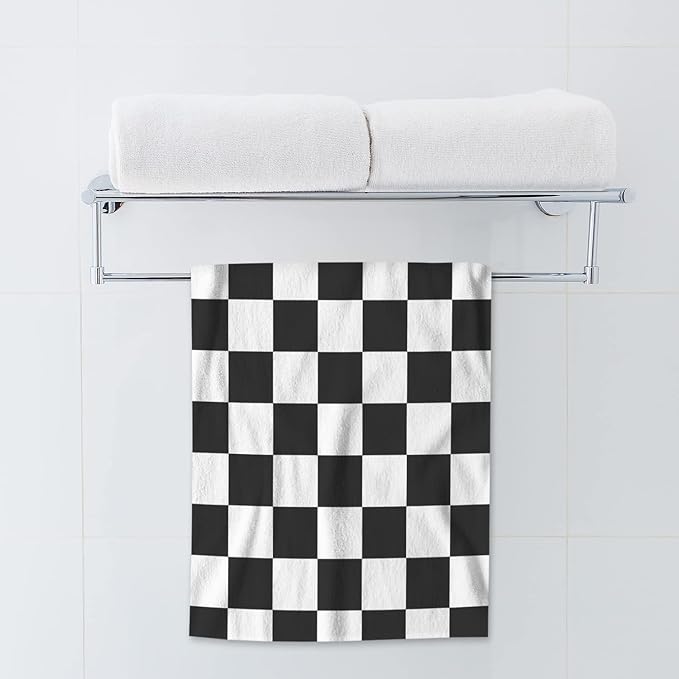 AOYEGO Car Racing Sports Microfiber Towels Cool Black White Formula Checkered Plaid Pattern Geometric Design Bath Towels Kitchen Hand Towels for Women Men Girls Boys 15x30 Inch