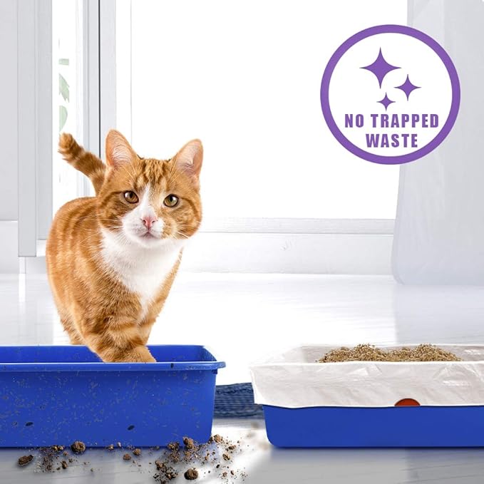 Alfapet cat Litter Box Liners Extra Large 15 count Heavy Duty 2 mil Thick Plastic, Clever Drawstring Liner for Easy Disposal- Flat Bottom for Easy, Secure Placement in Kitty Pan-Disposable