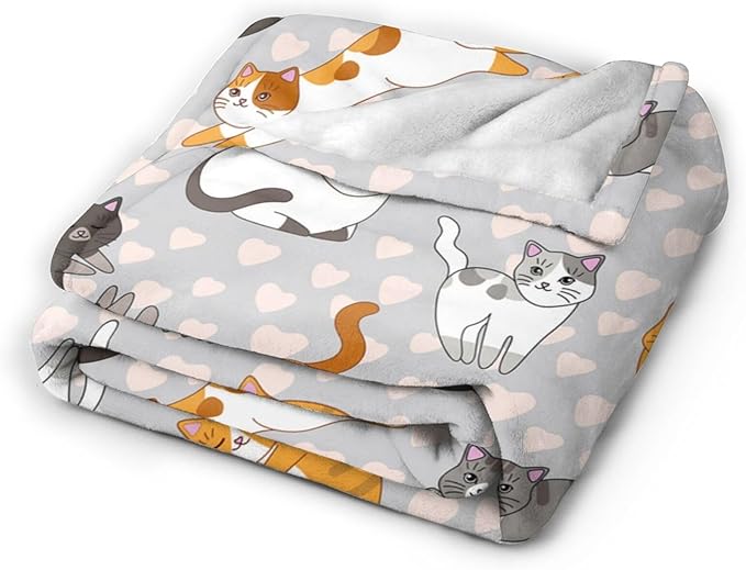 Cute Cat Kawaii Kitten Blanket, Soft Blankets Flannel Bed Throw Cozy Lightweight Plush Gifts for Kids Boys Girls Women Men Sofa Couch Bedroom Living Rooms Warm All Season, Home Decor, 80"x60"