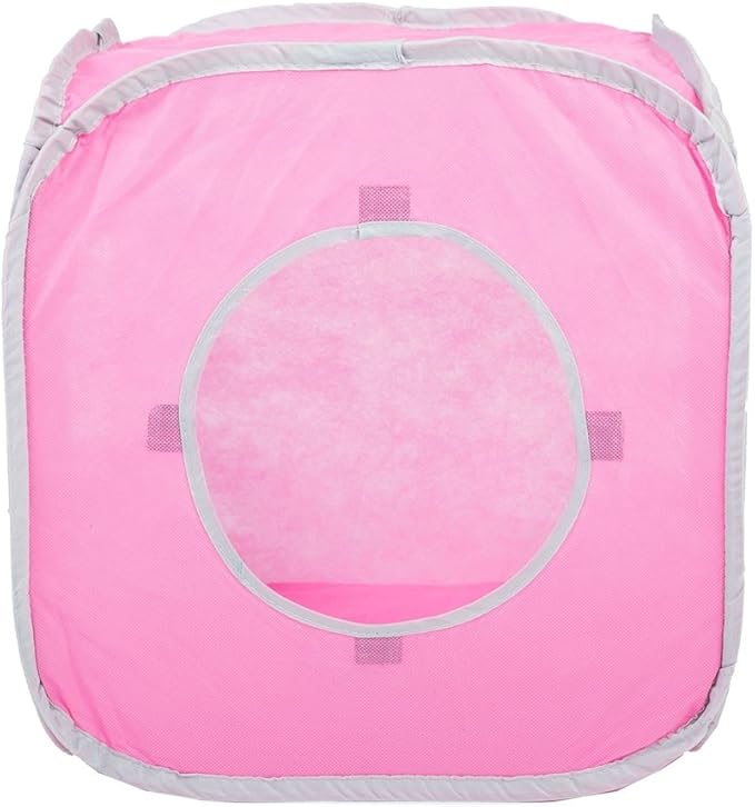 Citmage Cat Cube Pop Up Non-Woven Fabric Play Tent Toy with Hook and Loop,3 Peek Holes Collapsible,Lightweight,Provide Exercise Game for Cats,Kitties,Puppies (Pink)