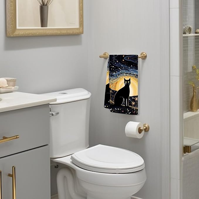 Black Cat Kitchen Towels - Black Cat Decor,Cat Kitchen Decor,Black Cat Gifts for Women,Cat Dish Towels,Cat Hand Dish Tea Towels 16×24 Inch,Cat Gifts for Cat Lovers,Cat Towels for Women, Small