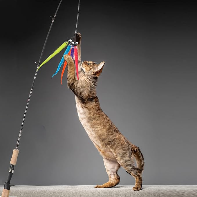 Molain Cat Wand Toy Replacement Refill -12 Pcs Furry Tail Worm with Bell Interactive Cat Chaser Toys, Kittens Wand Refills Attachments