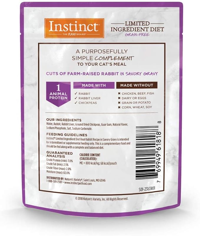 Instinct Limited Ingredient Diet, Natural Wet Cat Food Topper, Grain Free Recipe - Real Rabbit, 3 oz. Pouches (Pack of 24)