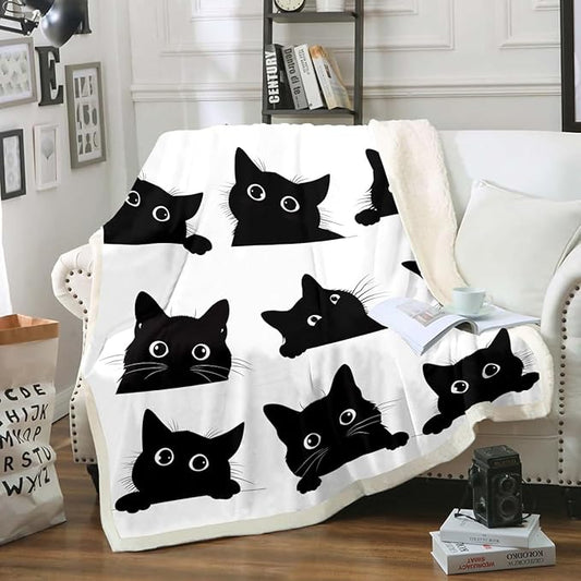 Feelyou Black Cat Fuzzy Blanket for Kids Toddler Cute Pet Cats Fleece Throw Blanket Kawaii Kitten Plush Blanket and Throws Super Soft Cozy Animal Sherpa Blanket 50"x60"
