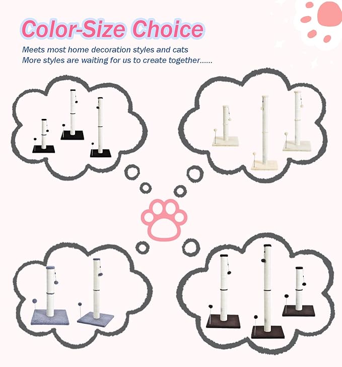 Cat Scratching Post 32" Tall Scratching Post Kitten Scratcher Sisal Scratch Posts Basic with Hanging Ball for Indoor Cats, Integrated Cat Toys, Gray