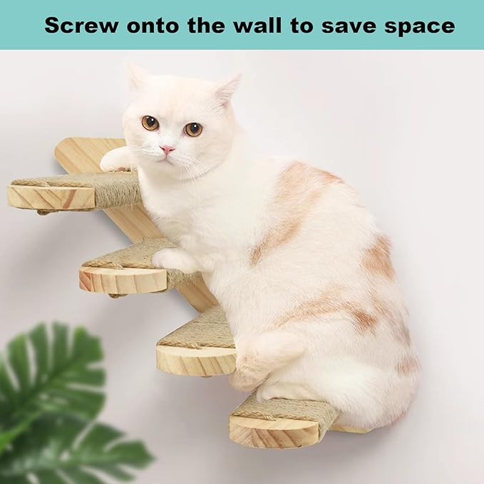 Cat Climbing Shelf Wall Mounted, Cat Wall Steps Shelves Cat Stairs Ladder Four Step Cat Stairway with Jute Scratching for Cats Perch Platform Supplies (1 Cat Stair)