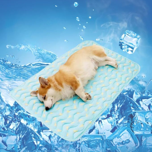Pet Cooling Mat Cooling Fiber - Washable Non-Toxic Pet Indoor Outdoor Bed, Foldable Pee Pads for Dogs Settle Mat Cooling Dog Blanket Cat Cooling Pad (Blue, Large)