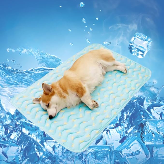 Pet Cooling Mat Cooling Fiber - Washable Non-Toxic Pet Indoor Outdoor Bed, Foldable Pee Pads for Dogs Settle Mat Cooling Dog Blanket Cat Cooling Pad (Blue, X-Large)