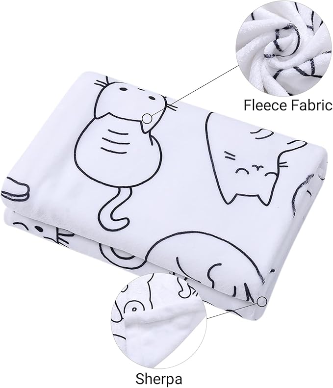 Sviuse Cat Blanket Black and White Cats Pattern Throw for Women Girls Kitty Lovers Cat Mom (50" X 60", Cat 2)