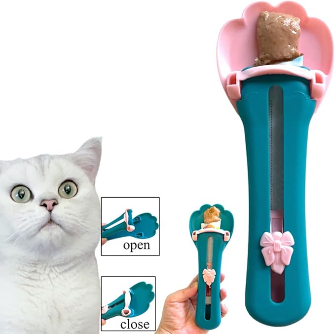 Cat Claw Shaped Cat Strip Squeeze Spoon, Delectables Lickable Cat Treats Spoon, Wet Treat Cat Feeder Spoon Treat Squeeze Spoon for Lickable Wet Cat Treats Liquid Snack Feeding (Blue+Pink)