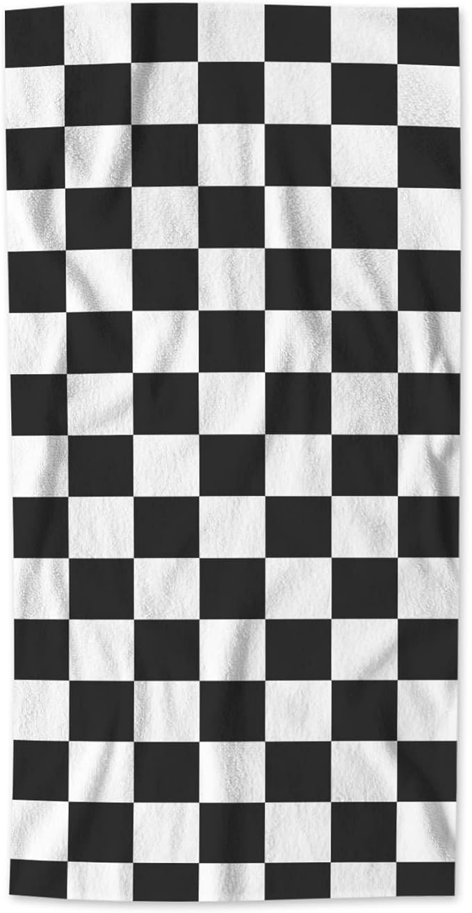 AOYEGO Car Racing Sports Microfiber Towels Cool Black White Formula Checkered Plaid Pattern Geometric Design Bath Towels Kitchen Hand Towels for Women Men Girls Boys 15x30 Inch