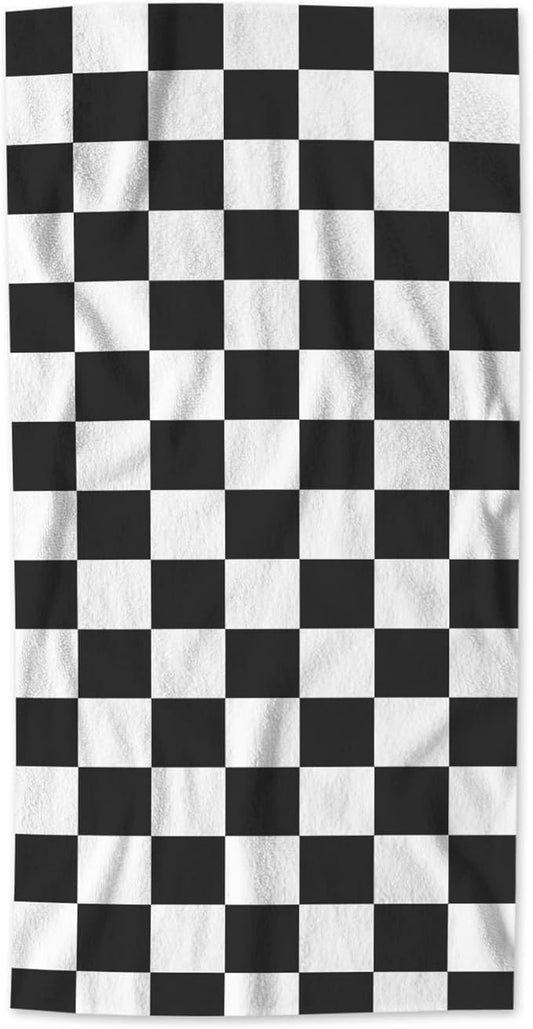 AOYEGO Car Racing Sports Microfiber Towels Cool Black White Formula Checkered Plaid Pattern Geometric Design Bath Towels Kitchen Hand Towels for Women Men Girls Boys 15x30 Inch