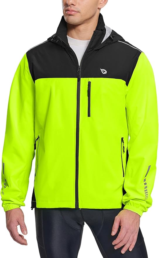 baleaf Men's Rain Jacket Waterproof Windbreaker Running Cycling Golf Hiking Gear Hood Lightweight Reflective Packable