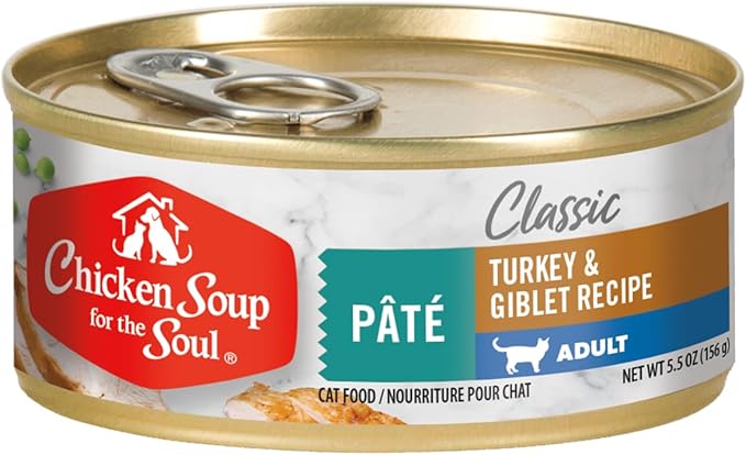 Chicken Soup For The Soul Classic Wet Adult Cat Food, Turkey & Giblet Pate, 5.5 Ounce Can (Pack of 24) | Soy Free, Corn Free, Wheat Free, Canned Cat Food Made with Real Ingredients