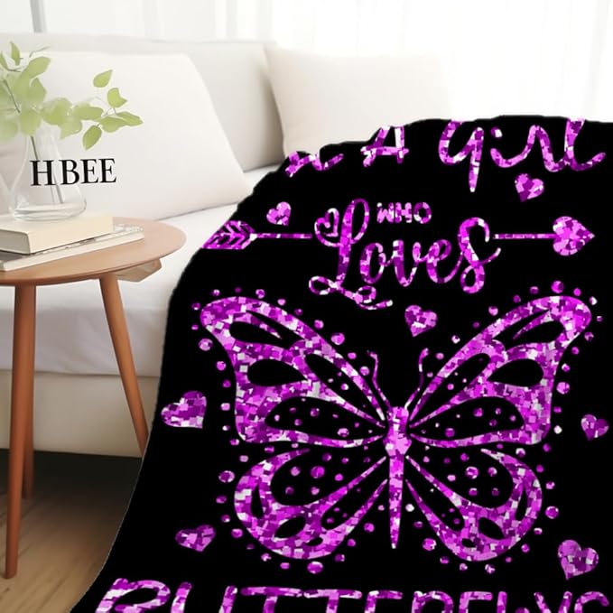 Butterfly Blanket Soft Cozy Warmth Flannel Butterflies Throw Blankets Just A Girl Who Loves Butterfly Blankets Bedding Decor for Sloth Lover Girls Women Adults Gifts 50"x40"