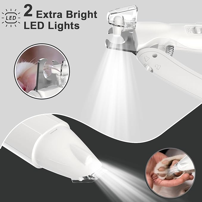 2 in 1 Dog Nail Clippers & Dog Paw Trimmer for Large Medium Small Dogs, USB Rechargeable Dog Nail Trimmers with 2 LED Light and Safe Lock Design for Dogs and Cats