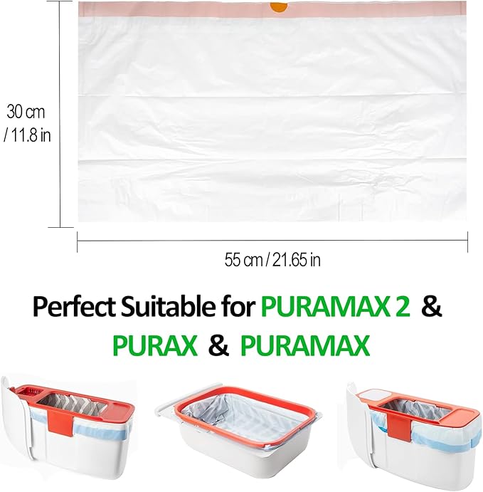 60 Count Cat Litter Box Liner Bags, 21" x 11" Disposable Portable Cat Litter Waste Receptacles Bags Compatible with PETKIT PuraX PuraMax PuraMax2 Self-Cleaning Cat Litter Box