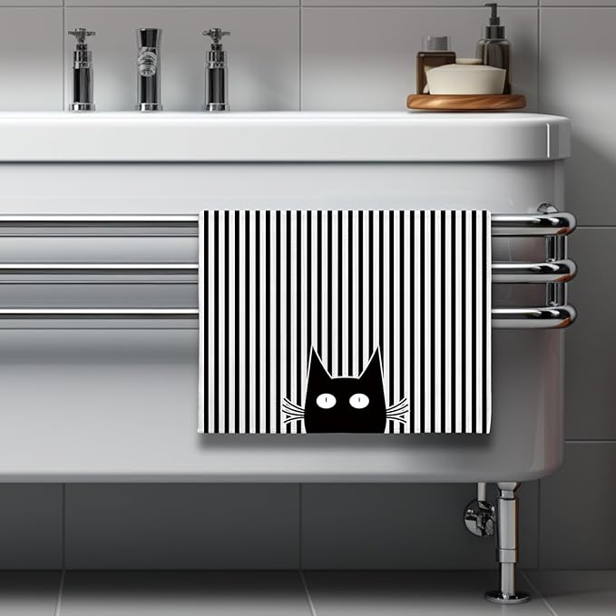Cat Towels,Cat Kitchen Towels,Cat Dish Towels,Cat Hand Towel,Cat Kitchen Accessories,Black Cat Decor,Decorative Kitchen Towels,Black Cat Gifts for Women,Funny Kitchen Towels-Cat Lover Gifts for Women