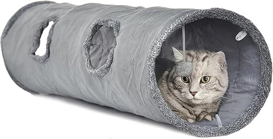 LeerKing Extra Long Cat Tunnel 51"(L) Dia 12" for Large Fat Cat Crinkle Tube connectable Indoor Outdoor Hideaway Toy for Rabbit Puppy, Grey