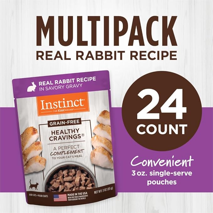 Instinct Healthy Cravings Grain Free Real Rabbit Recipe Natural Wet Cat Food Topper, 3 Ounce (Pack of 24)
