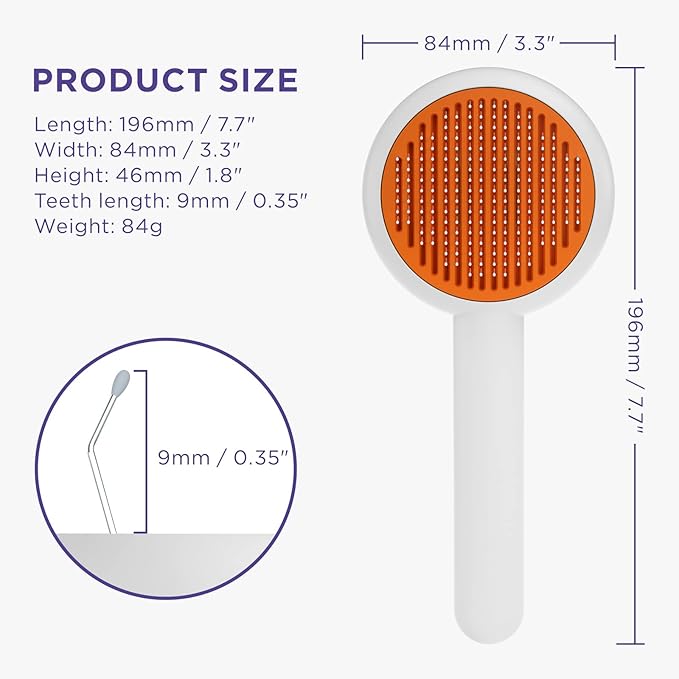 HICC GROOM! Pet Grooming Brush for Cats and Dogs, Self-Cleaning Sliker Brush for Removes Mats, Tangles, and Loose Hair, Shedding Brush for Short or Long Haired Cats/Dogs (White)
