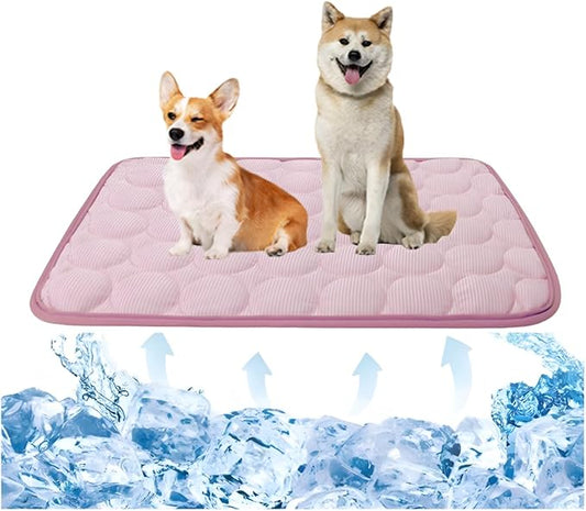 Pet Cooling Mat Cooling Fiber - Washable Non-Toxic Pet Indoor Outdoor Bed, Foldable Pee Pads for Dogs Settle Mat Cooling Dog Blanket Cat Cooling Pad (Pink, Medium)