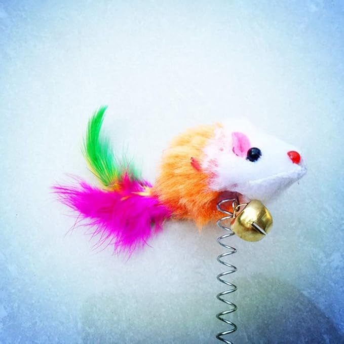 BWESOO Dog Cats Kitten Toy Funny Play Spring Mouse Colorful Teaser Bell Pet Random Color Cat Mice and Animals Toys