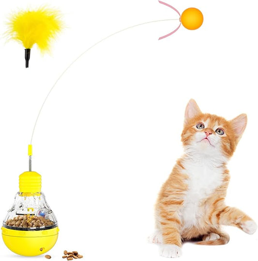 Indoor Interactive Cat Toys for Cats to Play Indoors and Exercise - Relieve Boredom, Cat Treat Toy with Feather and Balls-Yellow