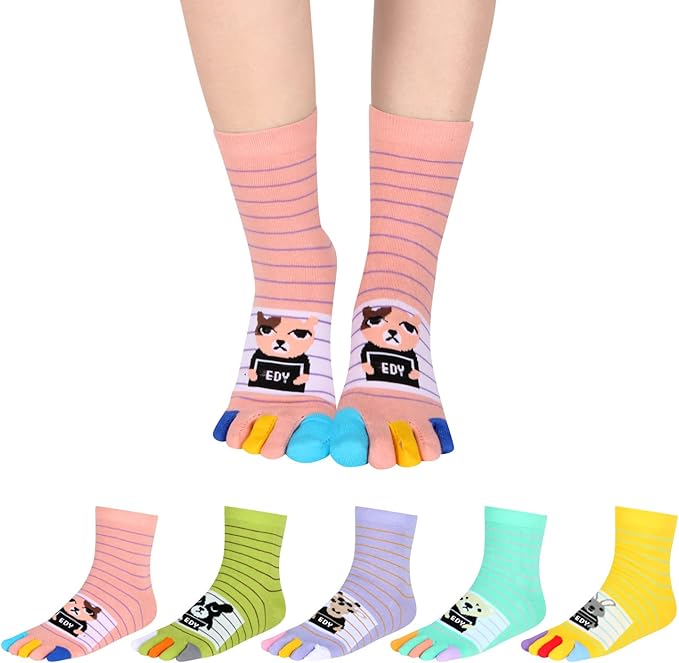 Benefeet Sox Toe Socks Women Men Cute Cat Five Finger Socks for Girls Colorful Cotton Ankle Athletic Running Socks with Toes