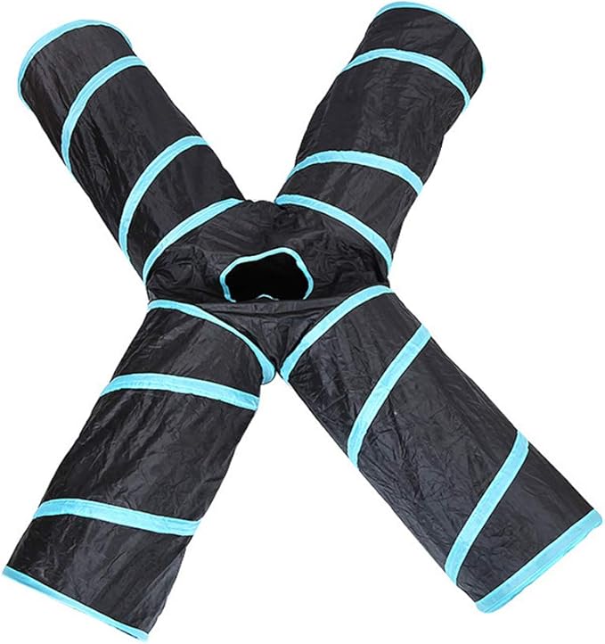 Cat Tunnels Crinkle Play Toys Collapsible Tube with Ball Maze Cat House Pet Interactive for Cat Puppy Kitten Rabbit 4-Way Tunnel
