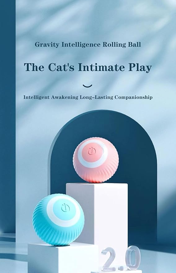 Pet's Interactive Cat Toys Ball, Self-Moving and Auto-Rolling Balls for Indoor Playing Stimulate Your Kitten Hunting Instincts, Mouse for Cats(Pink, Blue)(Blue)