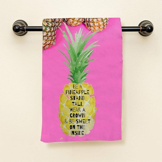 HGOD DESIGNS Pineapple Hand Towels, Colorful Pineapple Quotes Adult 100% Cotton Soft Bath Towels 15"X30